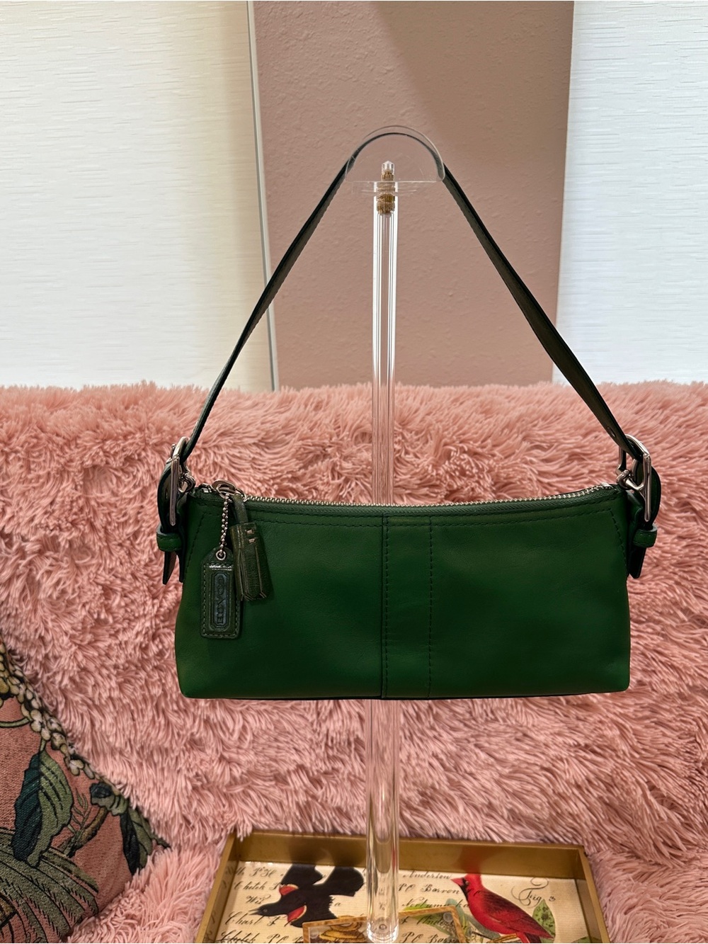 Vintage Coach Bottle Green Leather Demi Baguette Silver Hardware G055‑7461 - Picture 7 of 16